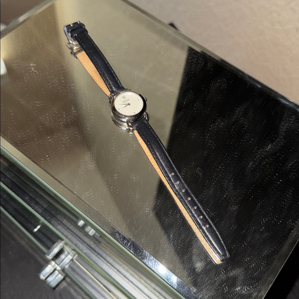 Coach Black Leather Strap Watch